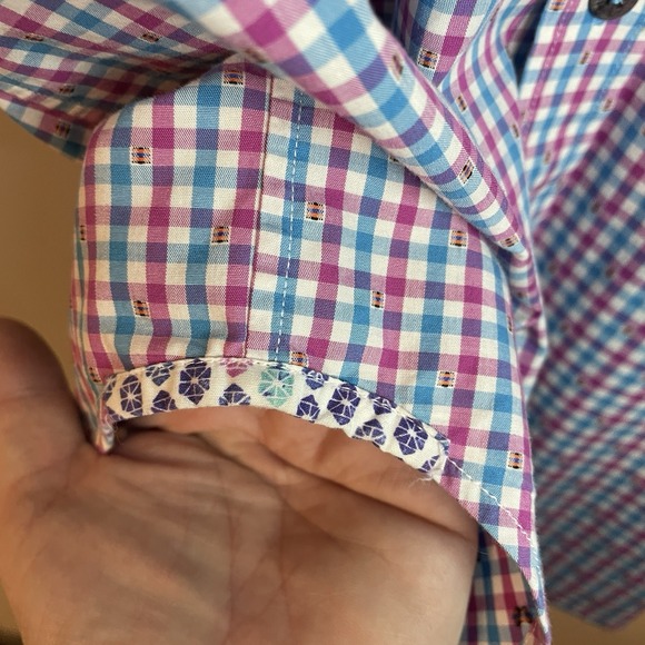 Robert Graham Shirt Men XL‎ Blue Pink Check Button Up Short Sleeve - Picture 6 of 13